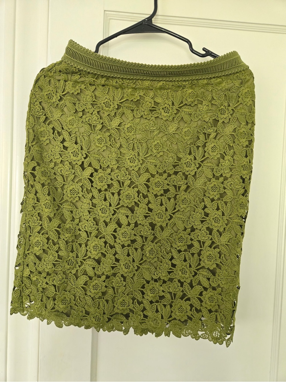 Ann Taylor Olive Green Floral Lace Pencil Skirt